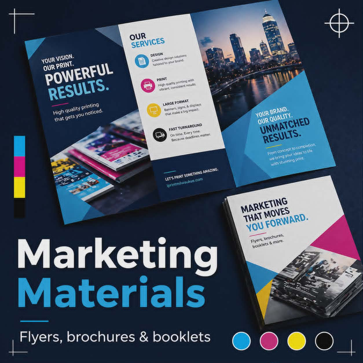 Marketing materials: flyers, business cards, and brochures